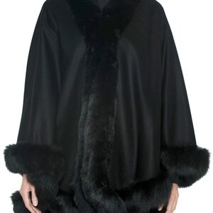 Belle Fare Cashmere Lined Cape with Fox Trim Hook And Eye Closures One Size 🔥